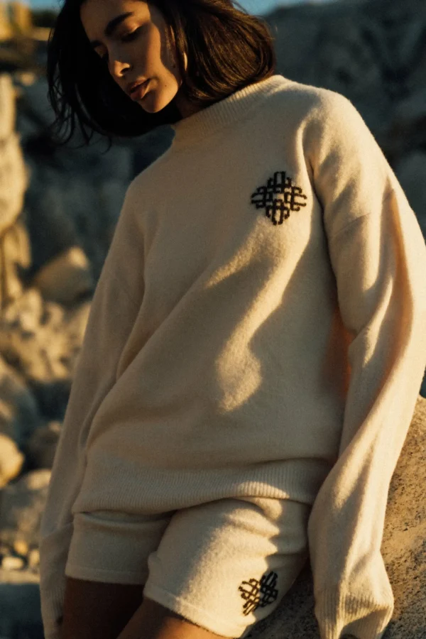 The Couture Club Twinsets-Lightweight Fluffy Knit Emblem Shorts