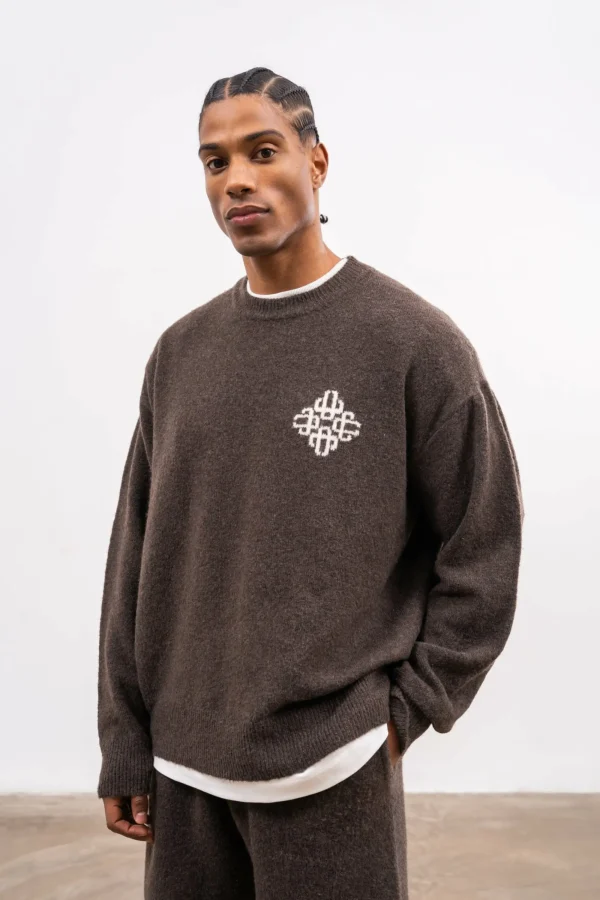 The Couture Club Sweatshirts-Lightweight Fluffy Knit Emblem Crew