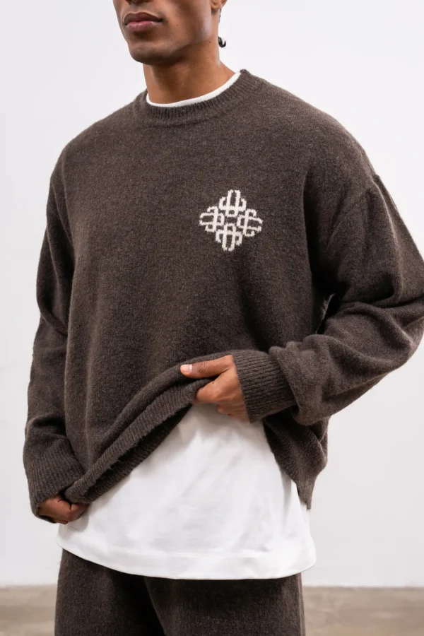 The Couture Club Sweatshirts-Lightweight Fluffy Knit Emblem Crew