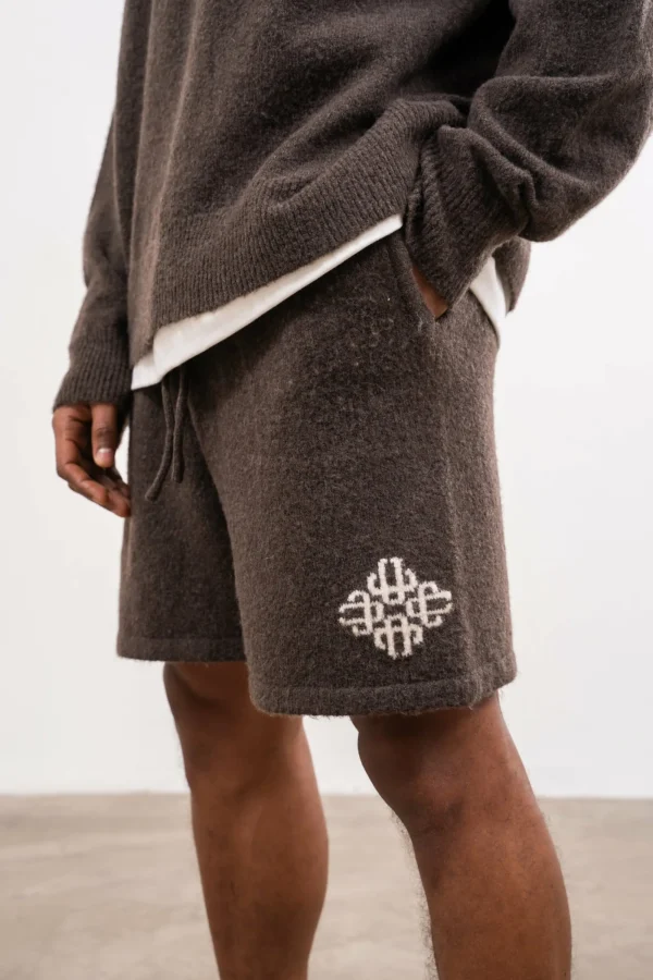 The Couture Club Twinsets-Lightweight Fluffy Knit Emblem Shorts