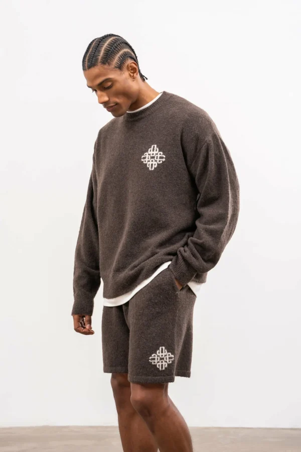 The Couture Club Sweatshirts-Lightweight Fluffy Knit Emblem Crew