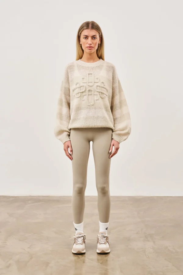 The Couture Club Sweatshirts-Lightweight Stripe Emblem Oversized Knit Jumper