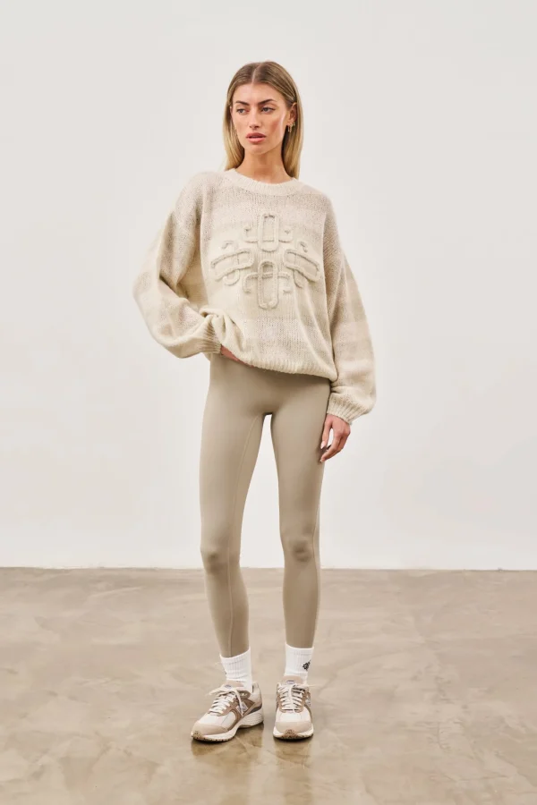 The Couture Club Sweatshirts-Lightweight Stripe Emblem Oversized Knit Jumper