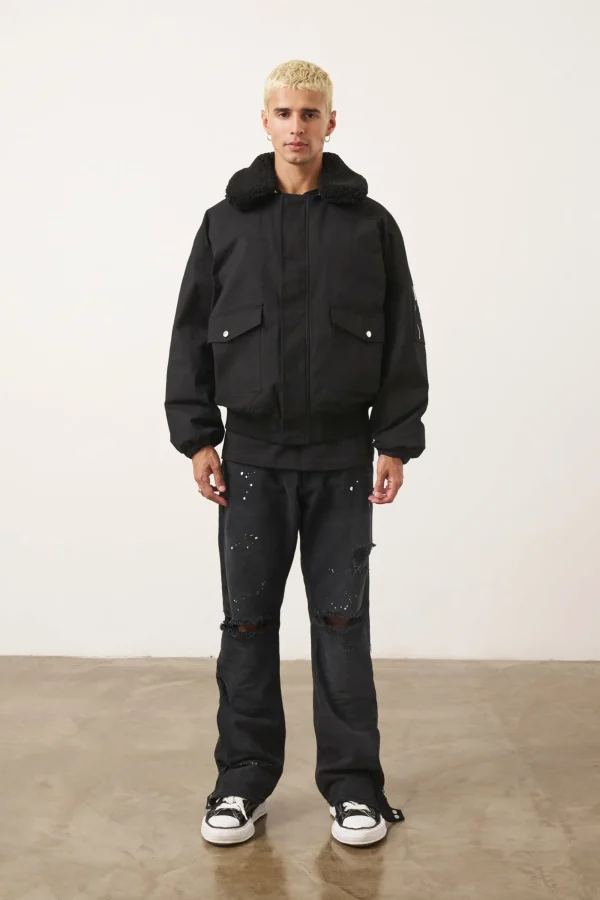 The Couture Club Coats & Jackets-Oversized Borg Detail Bomber Jacket