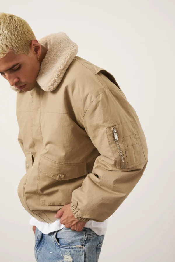 The Couture Club Coats & Jackets-Oversized Borg Detail Bomber Jacket