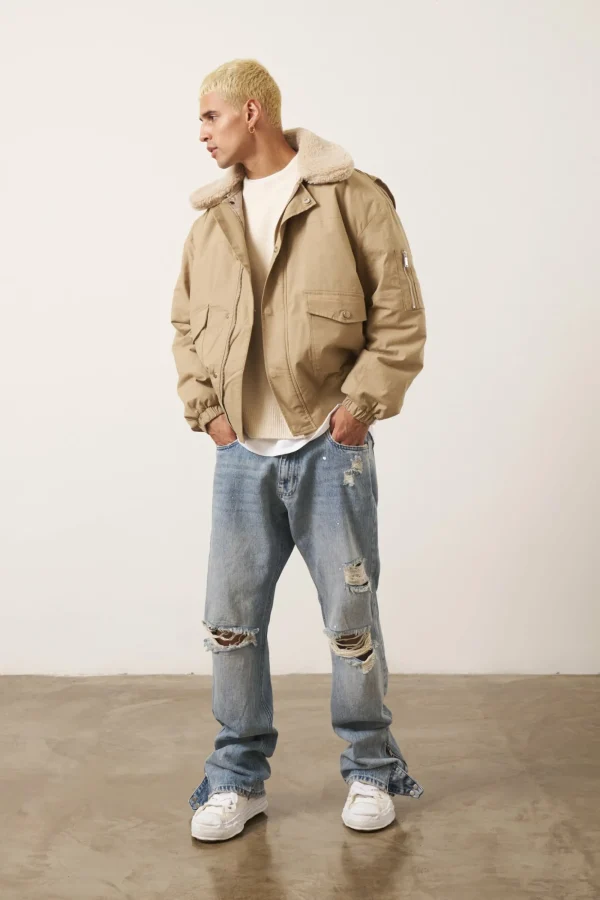 The Couture Club Coats & Jackets-Oversized Borg Detail Bomber Jacket