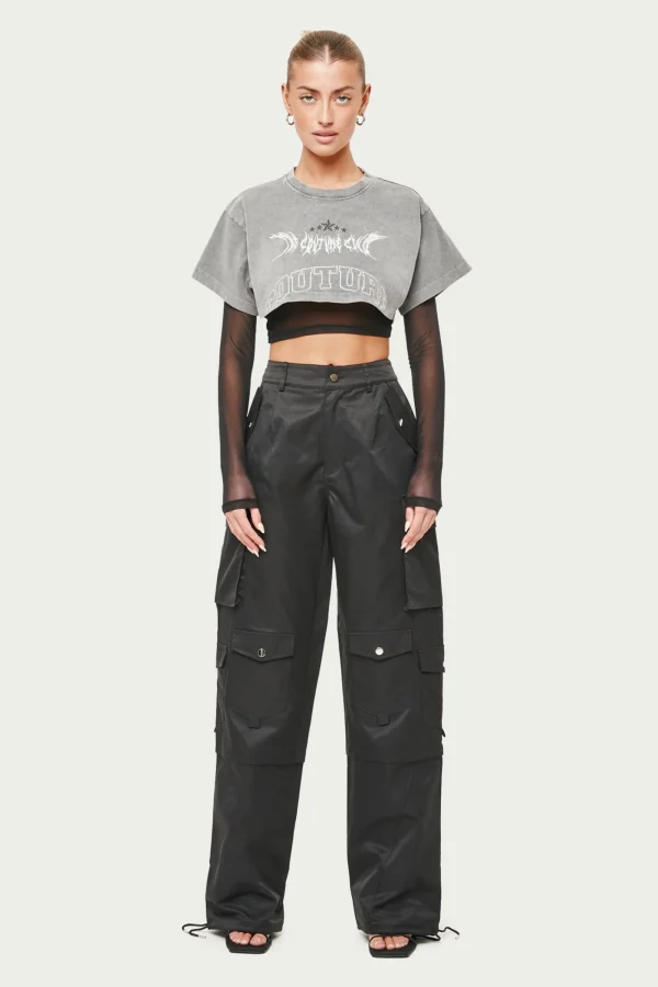 The Couture Club Bottoms-Oversized Tie Hem Cargo Pants