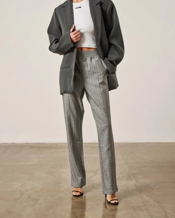The Couture Club Bottoms-Pinstripe Smart Zip Hem Tailored Trouser