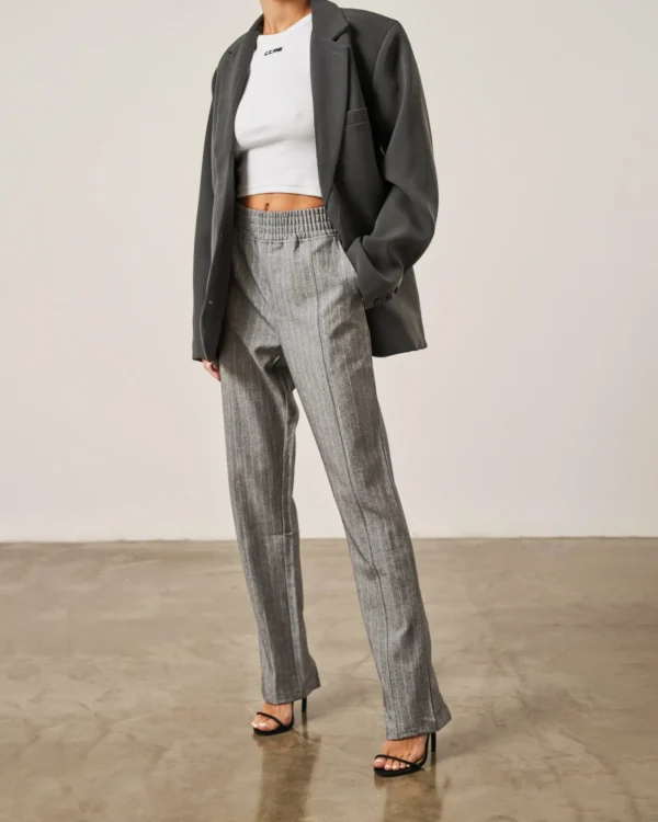 The Couture Club Bottoms-Pinstripe Smart Zip Hem Tailored Trouser