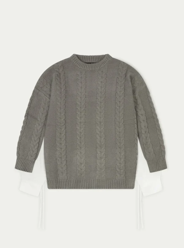 The Couture Club Knitwear-Poplin Panel Cable Jumper Dress