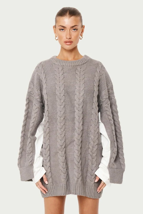 The Couture Club Knitwear-Poplin Panel Cable Jumper Dress