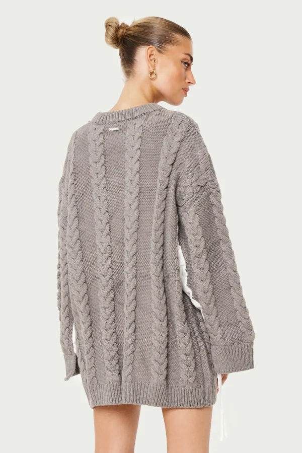 The Couture Club Knitwear-Poplin Panel Cable Jumper Dress