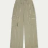 The Couture Club Bottoms-Raw Seam Detail Wide Leg Cargo