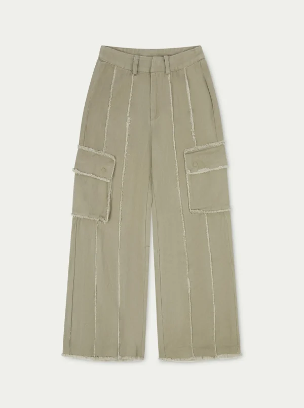 The Couture Club Bottoms-Raw Seam Detail Wide Leg Cargo