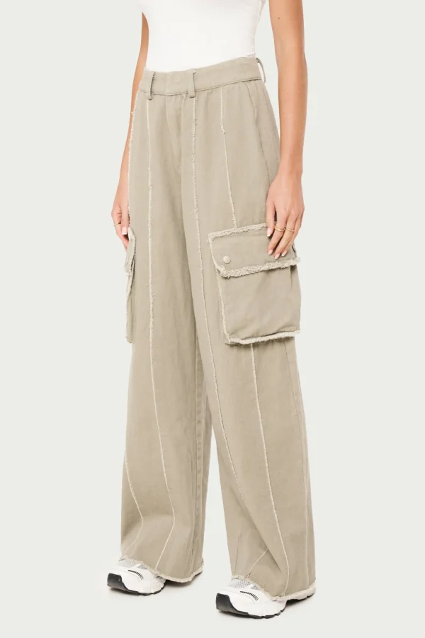 The Couture Club Bottoms-Raw Seam Detail Wide Leg Cargo