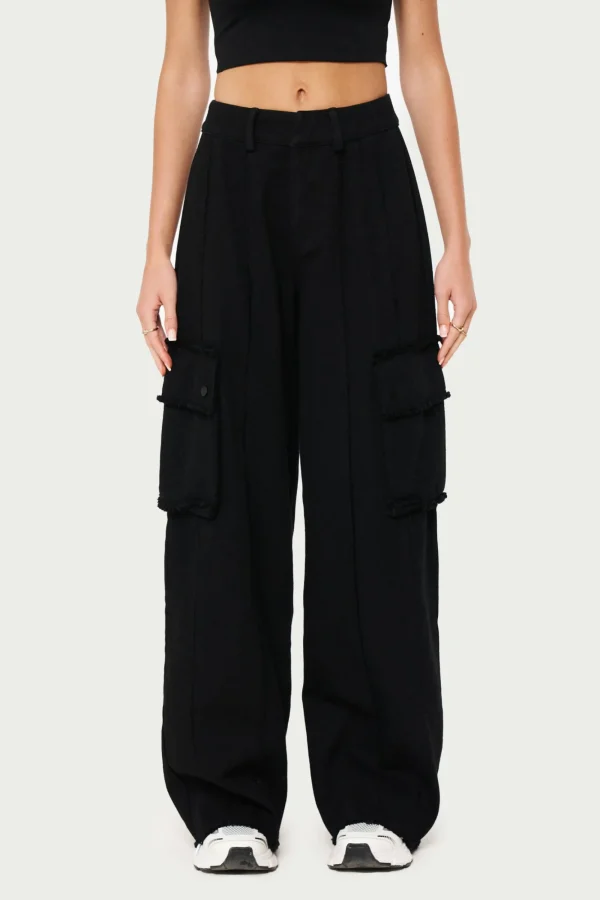 The Couture Club Bottoms-Raw Seam Detail Wide Leg Cargo