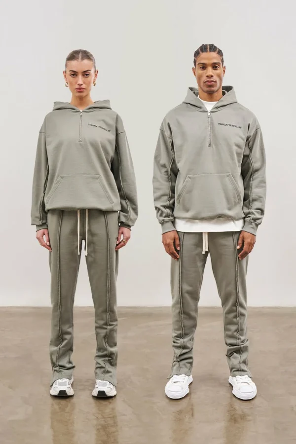 The Couture Club Twinsets-Raw Seam Quarter Zip Hoodie