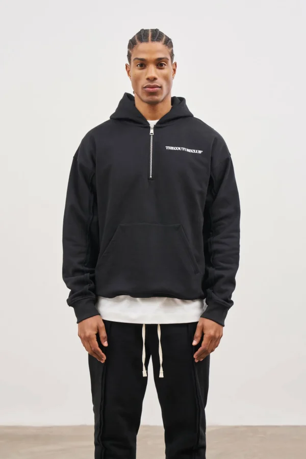 The Couture Club Twinsets-Raw Seam Quarter Zip Hoodie