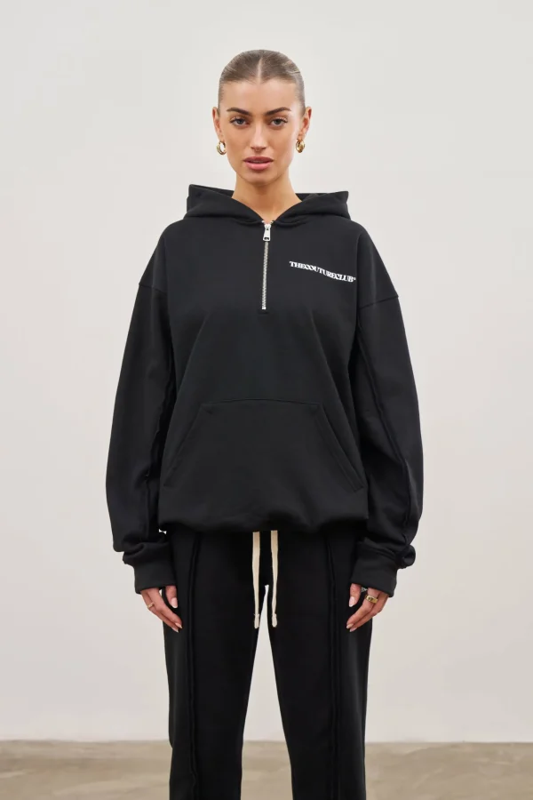 The Couture Club Twinsets-Raw Seam Quarter Zip Hoodie