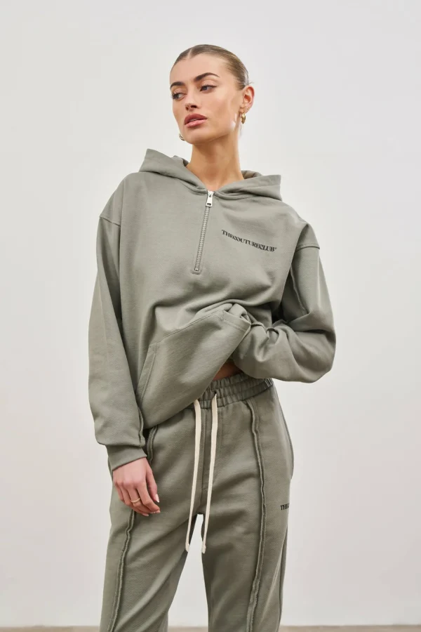 The Couture Club Twinsets-Raw Seam Quarter Zip Hoodie
