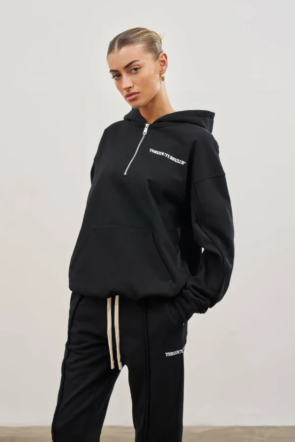 The Couture Club Twinsets-Raw Seam Quarter Zip Hoodie