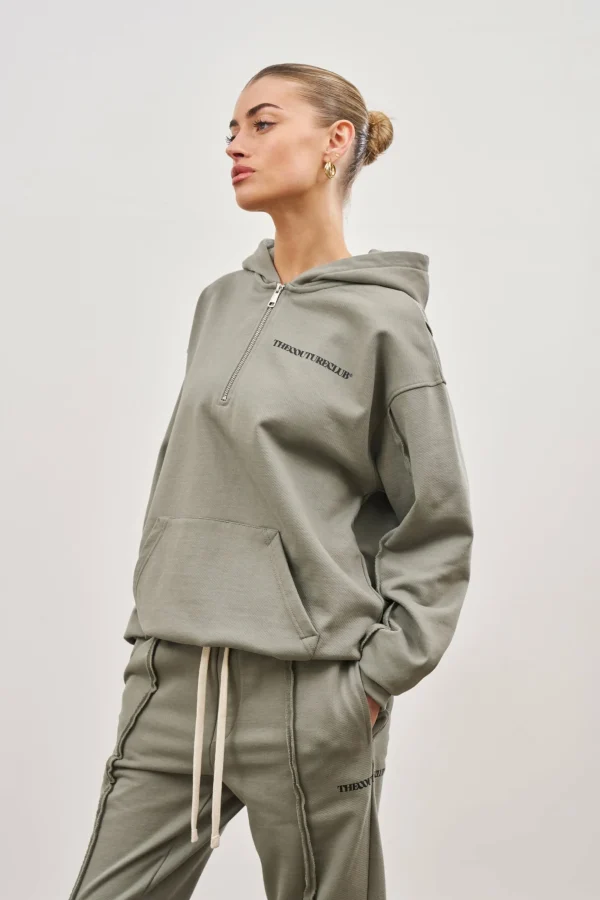 The Couture Club Twinsets-Raw Seam Quarter Zip Hoodie