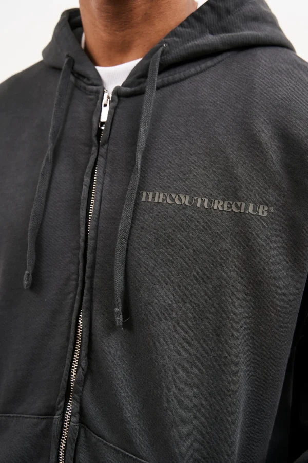 The Couture Club Twinsets-Raw Seam Zip Through Hoodie