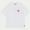 The Couture Club T-Shirts-Red Cracked Print Emblem Relaxed T-Shirt