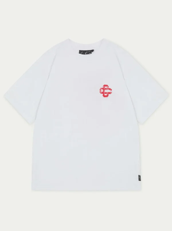 The Couture Club T-Shirts-Red Cracked Print Emblem Relaxed T-Shirt