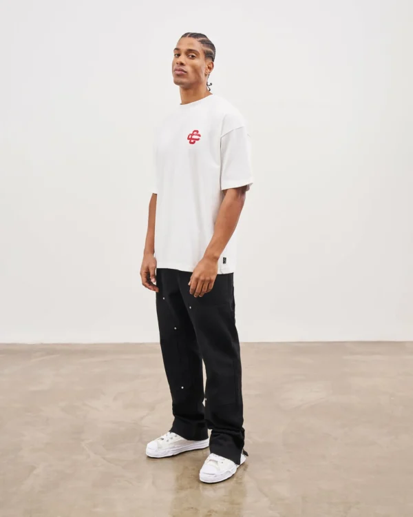 The Couture Club T-Shirts-Red Cracked Print Emblem Relaxed T-Shirt
