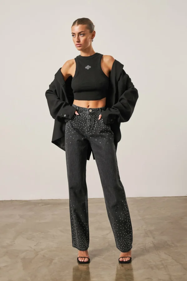 The Couture Club Tops-Rhinestone Emblem Sculpting Vest