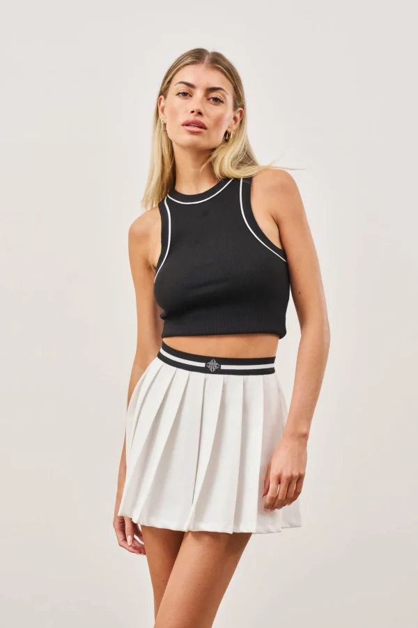 The Couture Club Tops-Rib Piped Racer Crop Top
