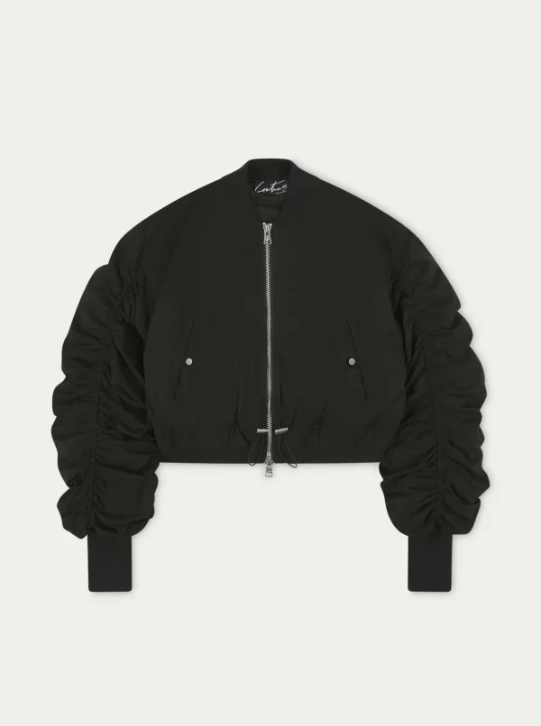 The Couture Club Coats & Jackets-Ruched Detail Peached Bomber Jacket
