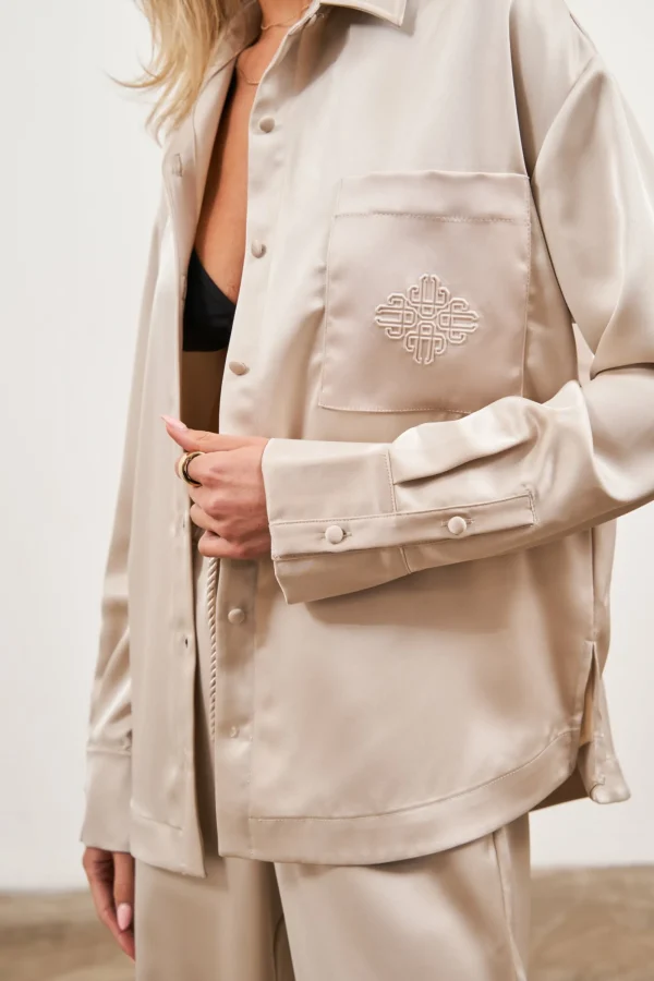 The Couture Club Co-Ords & Sets-Satin Emblem Shirt