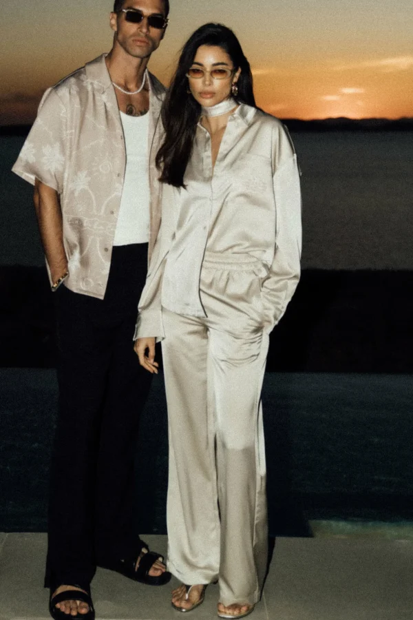 The Couture Club Co-Ords & Sets-Satin Emblem Trousers