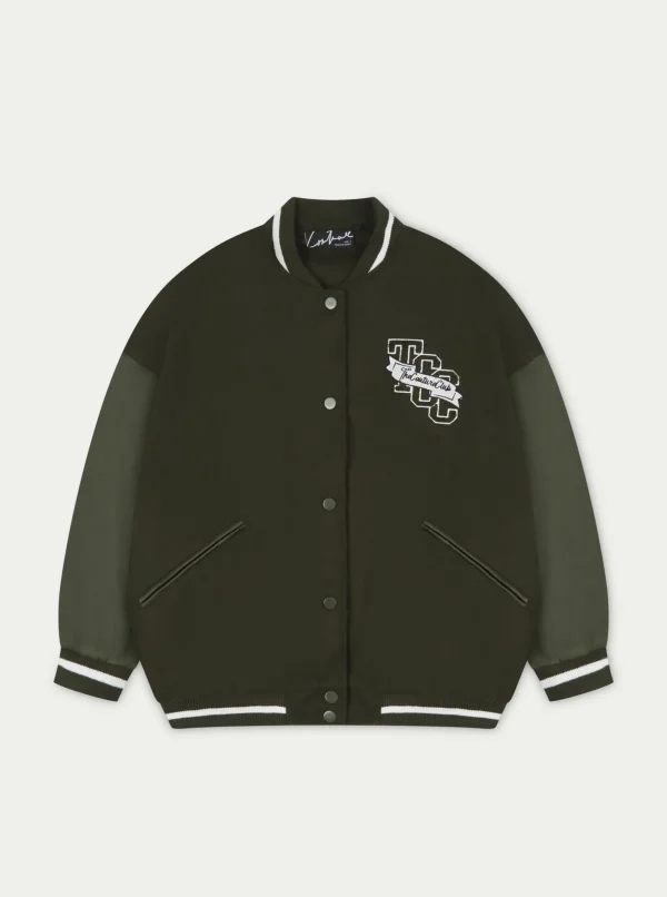 The Couture Club Coats & Jackets-Satin Sleeve Oversized Varsity Jacket