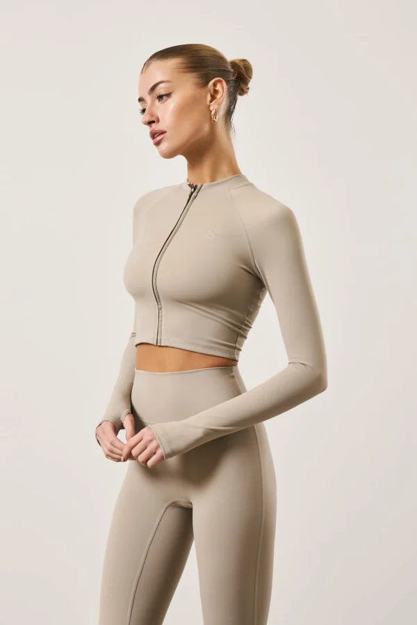 The Couture Club Tops-Sculpting Emblem Zip Through Top