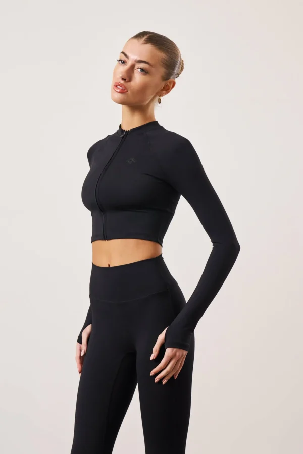 The Couture Club Tops-Sculpting Emblem Zip Through Top