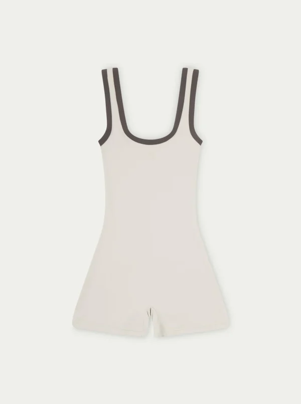 The Couture Club Unitards-Sculpting Stretch Emblem Contrast Piping Unitard