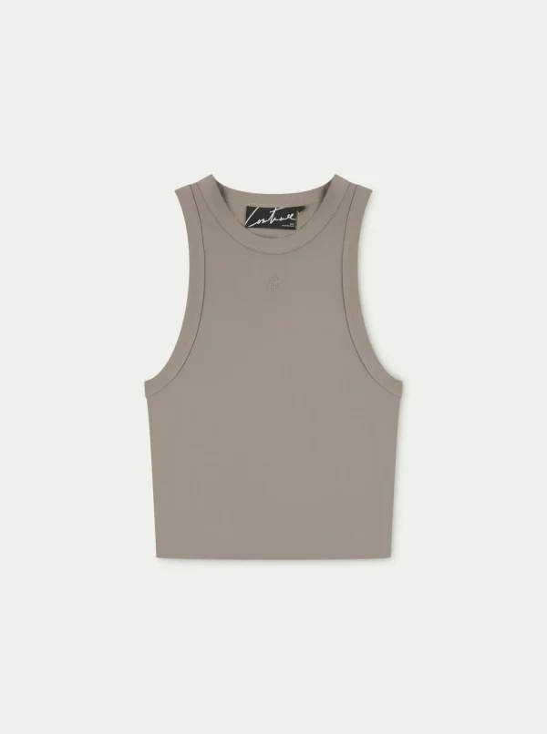 The Couture Club Tops-Sculpting Stretch Emblem Crop Racer