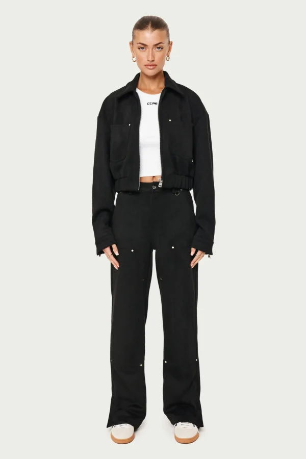 The Couture Club Co-Ords & Sets-Suede Carpenter Straight Leg Trousers