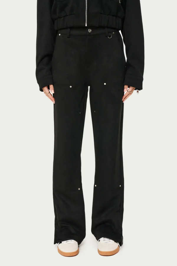 The Couture Club Co-Ords & Sets-Suede Carpenter Straight Leg Trousers