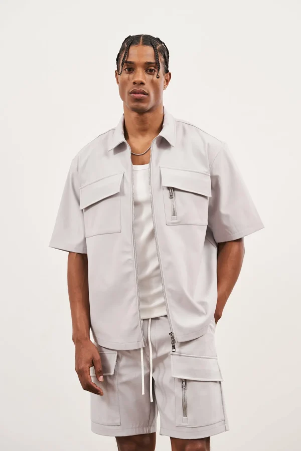 The Couture Club Twinsets-Technical Heavyweight Zip Overshirt