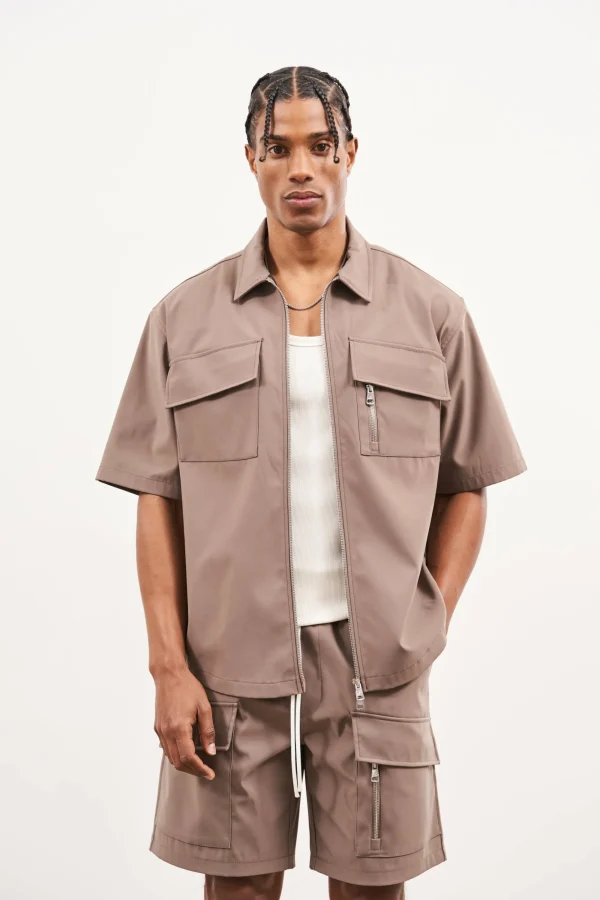 The Couture Club Twinsets-Technical Heavyweight Zip Overshirt