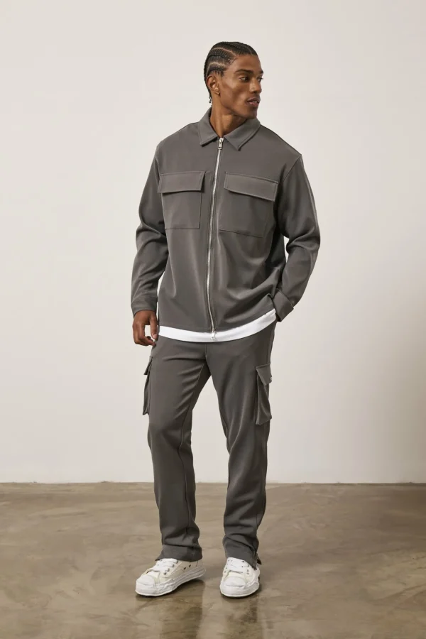 The Couture Club Twinsets-Technical Rib Zip Through Shacket