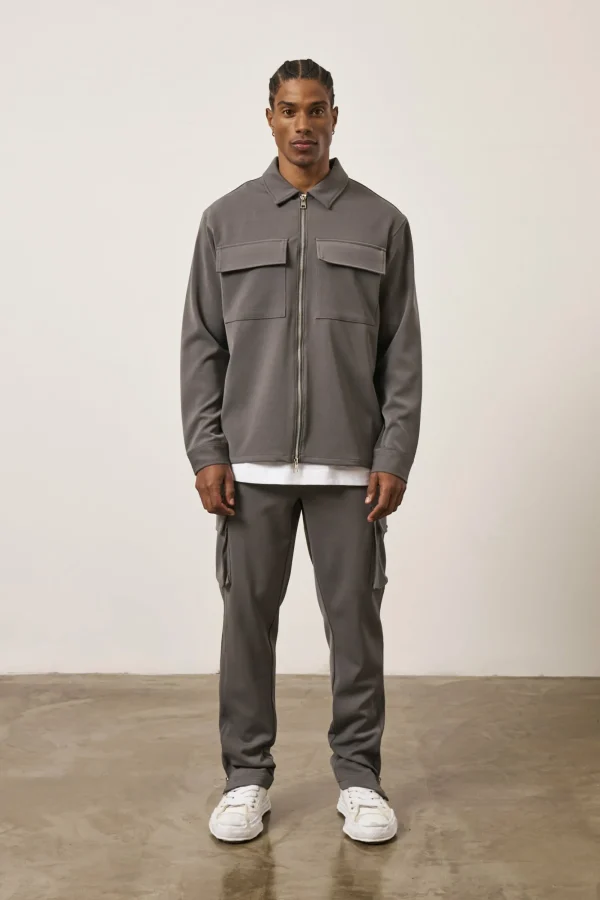 The Couture Club Twinsets-Technical Rib Zip Through Shacket