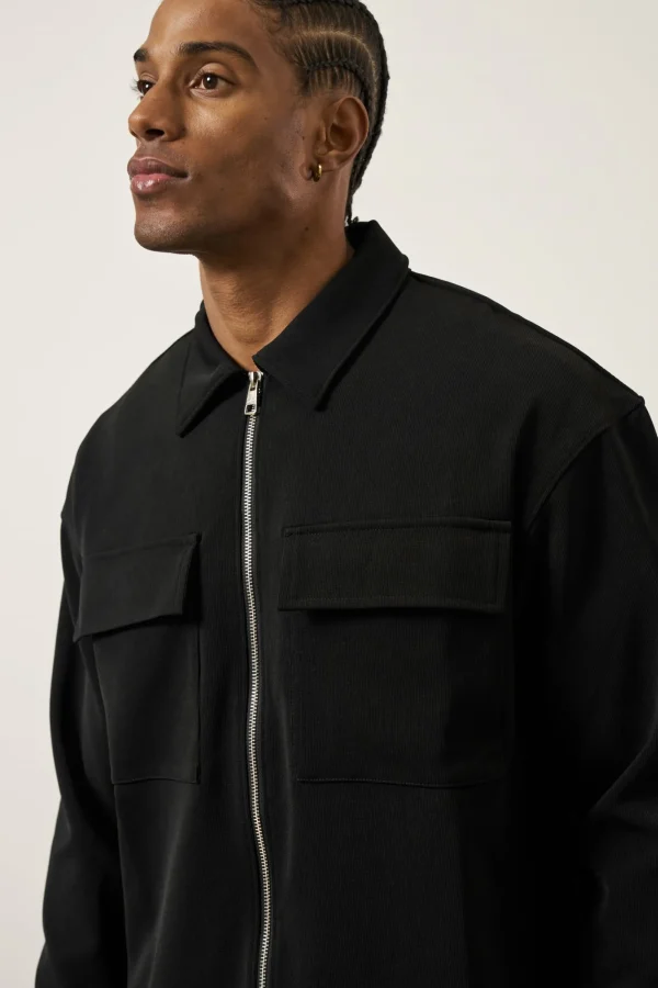The Couture Club Twinsets-Technical Rib Zip Through Shacket