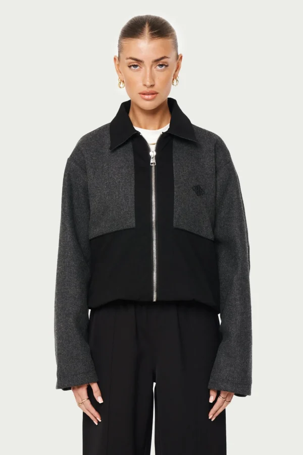 The Couture Club Coats & Jackets-Tweed Panelled Bomber Jacket