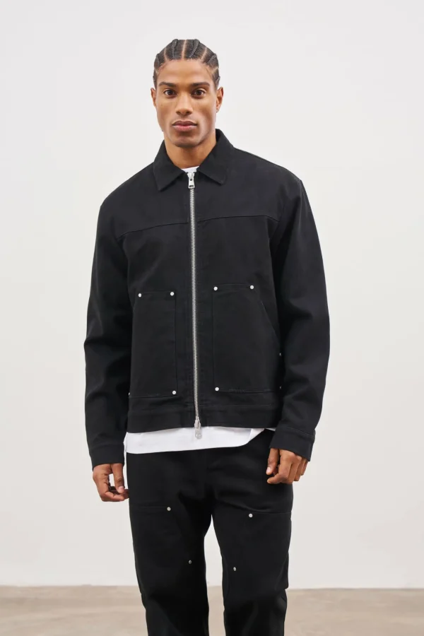 The Couture Club Twinsets-Twill Rivet Detail Carpenter Jacket