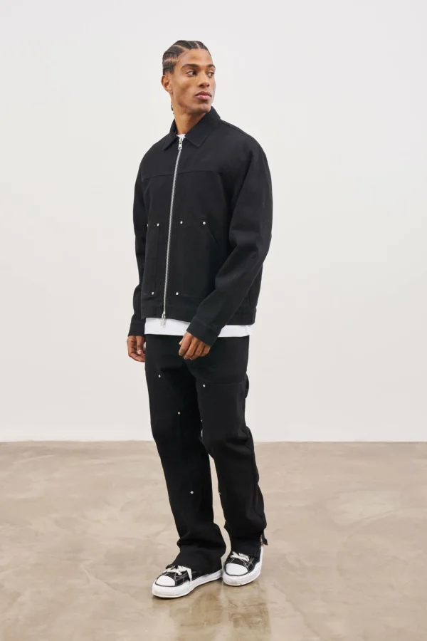 The Couture Club Twinsets-Twill Rivet Detail Carpenter Pant